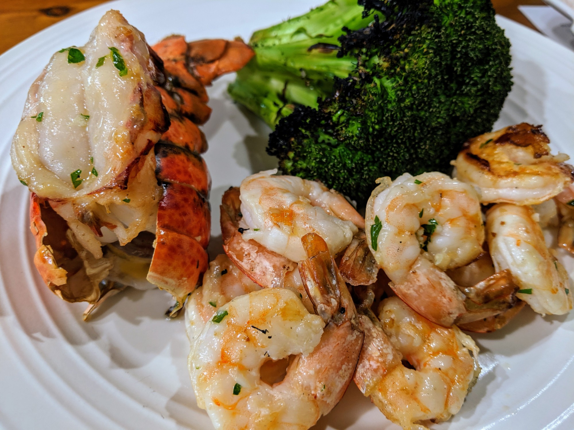 Lobster Tails, Shrimp, and Broccoli on the Grill